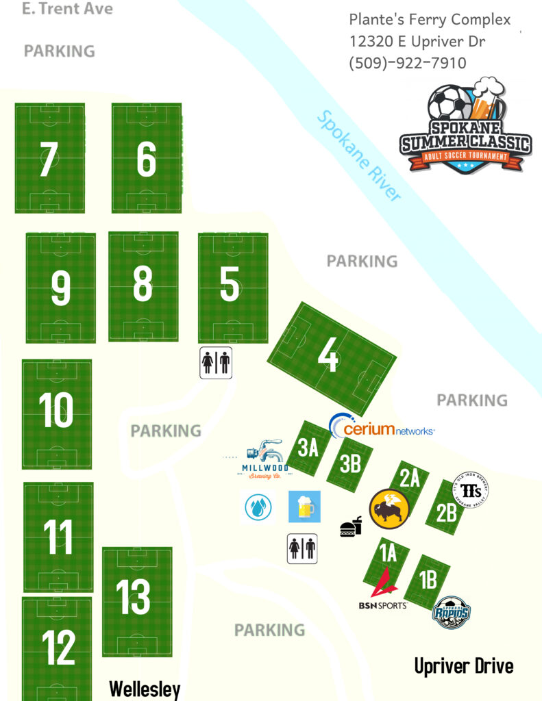 Spokane Soccer Adult Competition Field Map and Sponsors